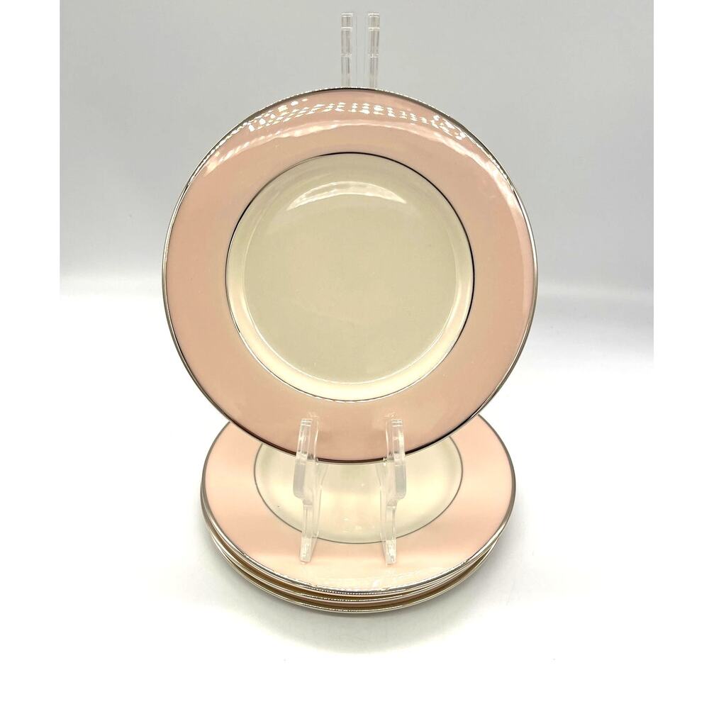 Vintage Colonial Fine China Porcelain Pink & White Set of 4 Bread Plates 6.25"